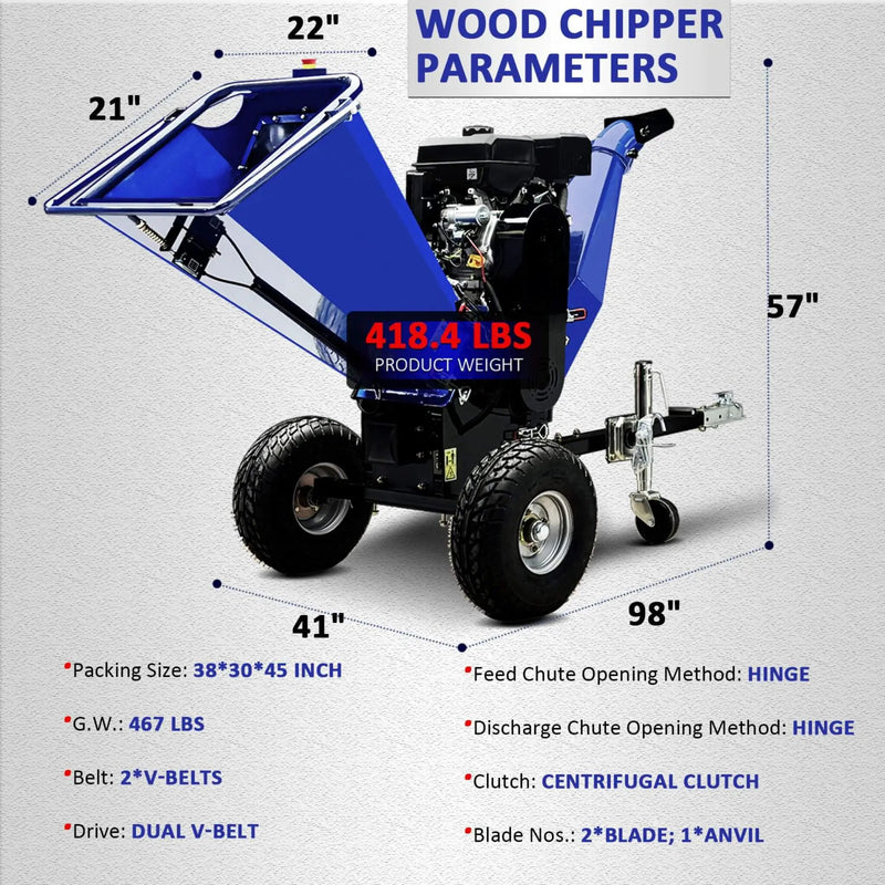 Heavy-Duty 6-Inch 15HP 420CC Towable Gas Drum Wood Chipper Shredder With Electric Start (SAK50896) by SAKSBY WHOLESALE