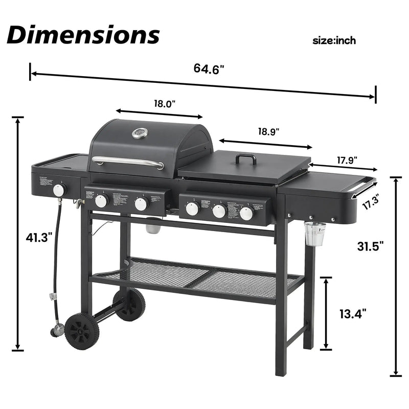 Castelle Flame Heavy-Duty All-In-One Outdoor 5-Burner 56K BTU Liquid Propane Grill (SAK57124) by SAKSBY WHOLESALE