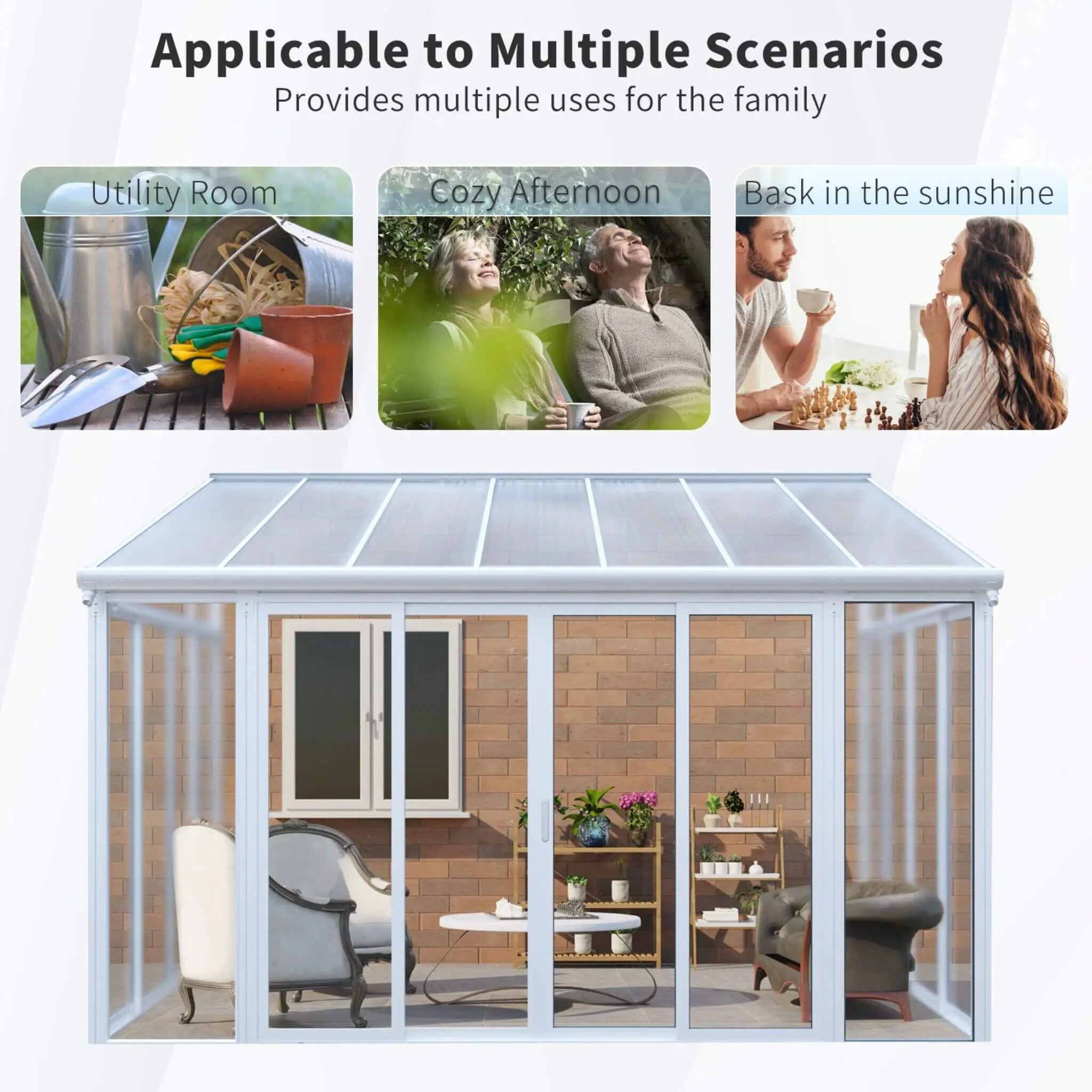 [10X14FT] Alora Lumina Heavy-Duty All-Season Aluminum Alloy Patio Sunroom With 3 Lockable Sliding Doors (SAK62713) by SAKSBY WHOLESALE