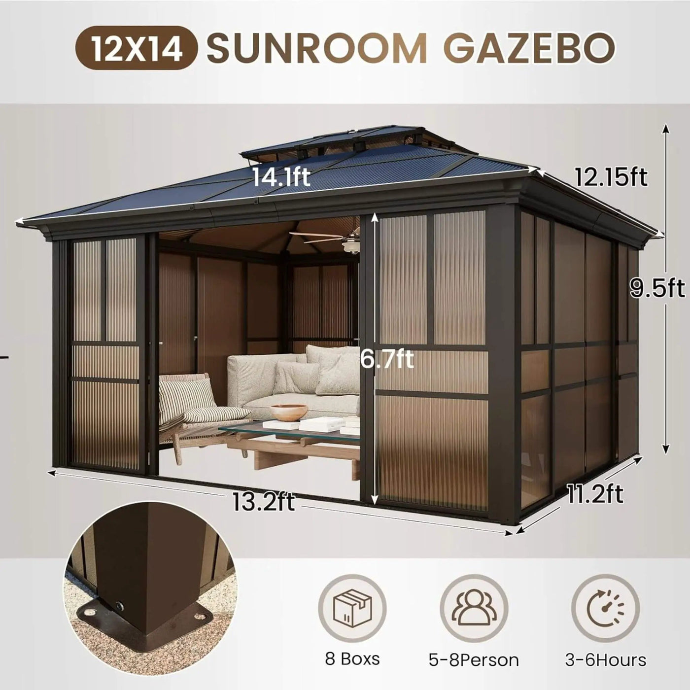 Alora Edge Heavy-Duty Aluminum Frame Outdoor Backyard Solarium With Polycarbornate Roof And Adjustable Panels (SAK68513) by SAKSBY WHOLESALE
