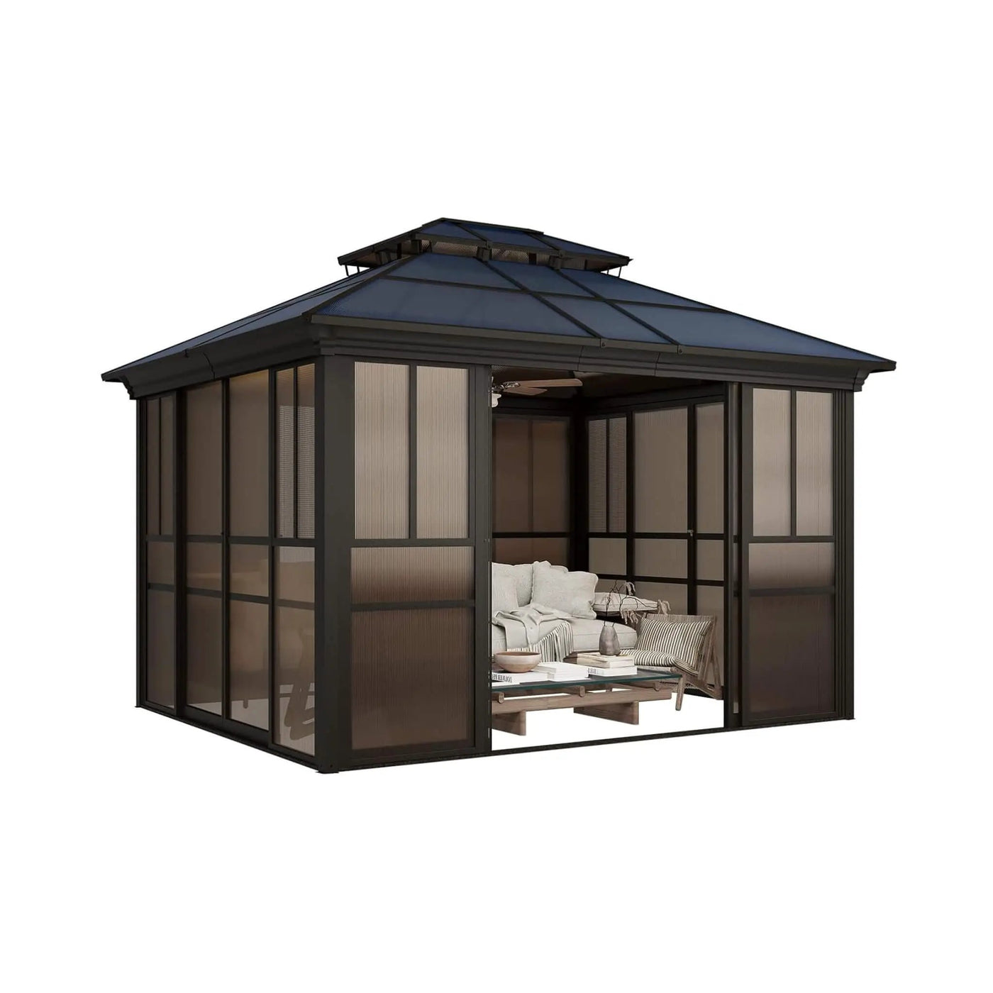 Alora Edge Heavy-Duty Aluminum Frame Outdoor Backyard Solarium With Polycarbornate Roof And Adjustable Panels (SAK68513) by SAKSBY WHOLESALE