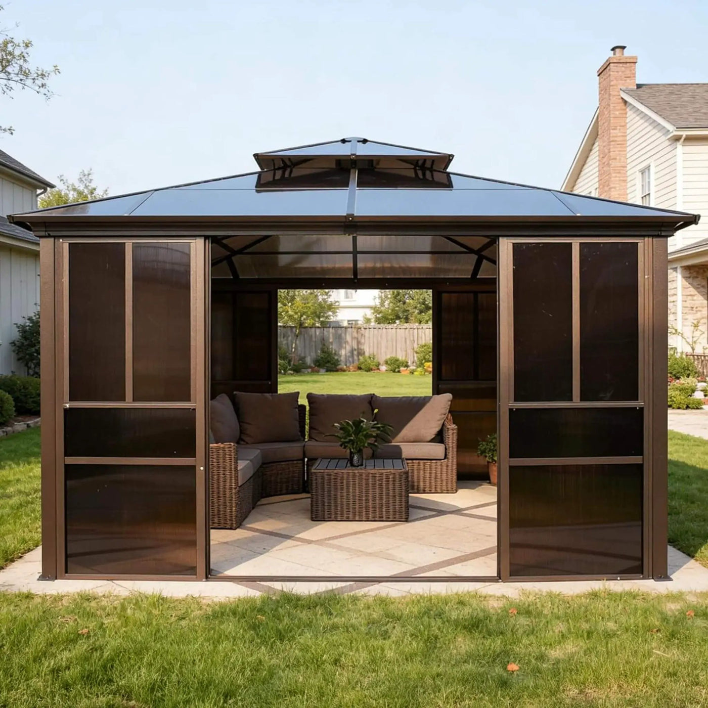 Alora Edge Heavy-Duty Aluminum Frame Outdoor Backyard Solarium With Polycarbornate Roof And Adjustable Panels (SAK68513) by SAKSBY WHOLESALE
