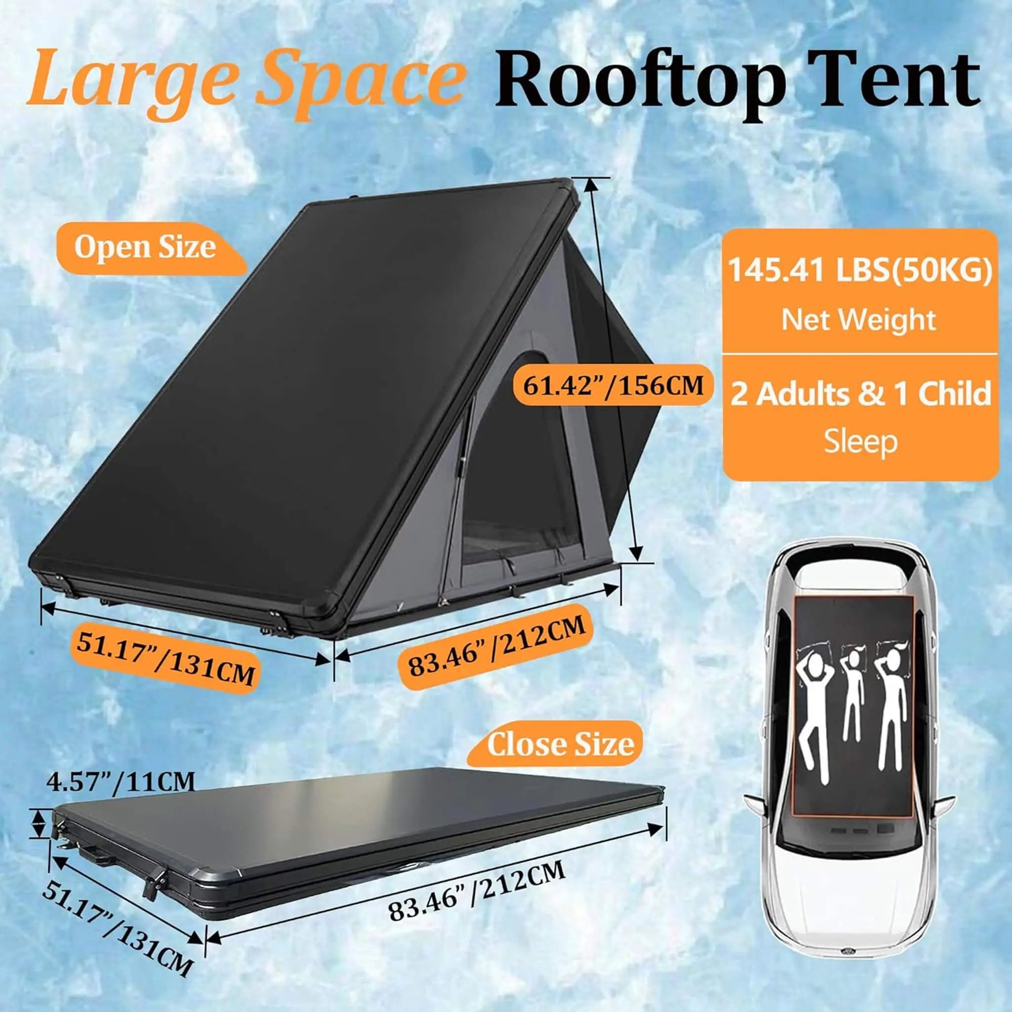 Trailora Ridge Heavy-Duty Aluminum Hard-Shell Rooftop Tent With Ladder, LED Lighting, And Memory Foam Mattress (SAK82931) by SAKSBY WHOLESALE