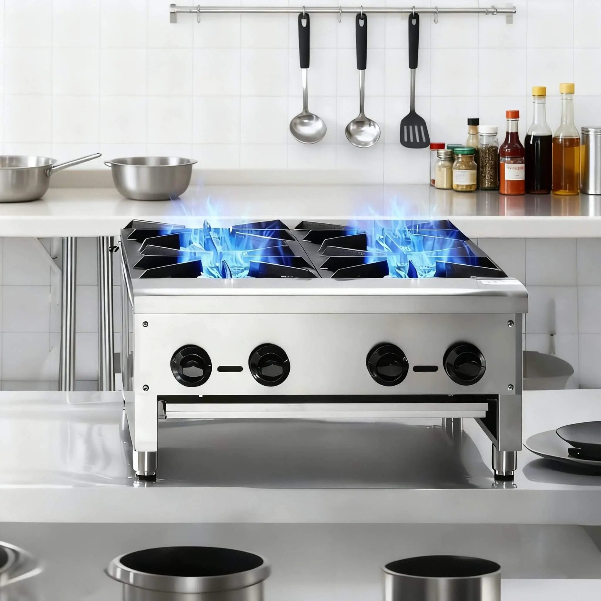 Heavy-Duty Commercial 112K BTU 4-Burner Stainless Steel Gas Stove Hot Plate (SAK39201) by SAKSBY WHOLESALE