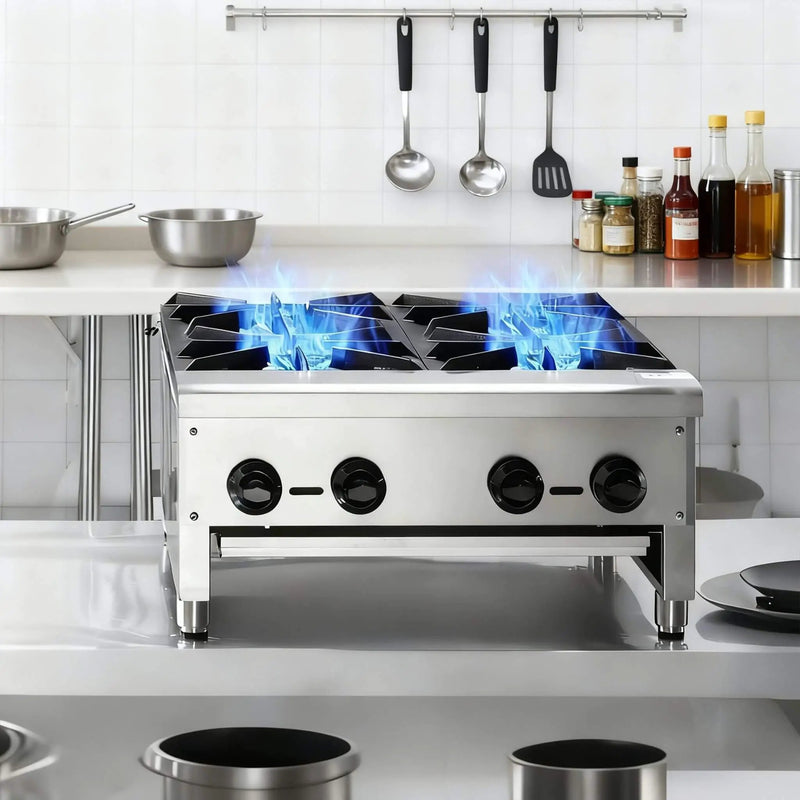 Heavy-Duty Commercial 112K BTU 4-Burner Stainless Steel Gas Stove Hot Plate (SAK39201) by SAKSBY WHOLESALE