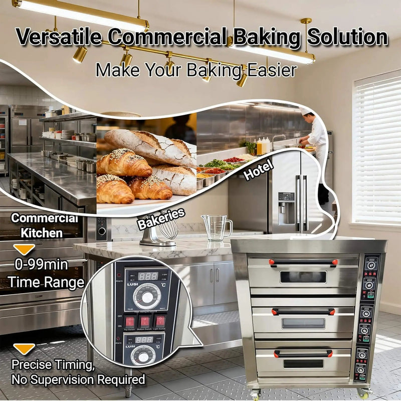 Heavy-Duty Commercial Triple Deck 220V 19.8KW Electric Pizza Oven (SAK56751) by SAKSBY WHOLESALE
