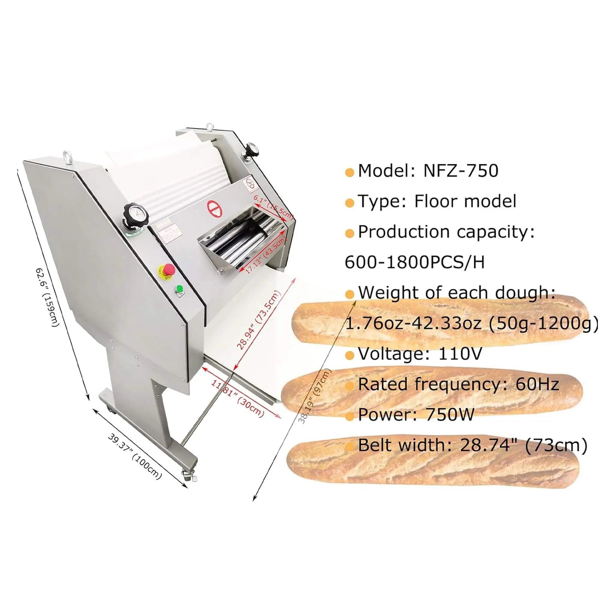 Heavy-Duty Commercial 110V Electric Baguette Bread Shaper Machine (SAK68176) by SAKSBY WHOLESALE