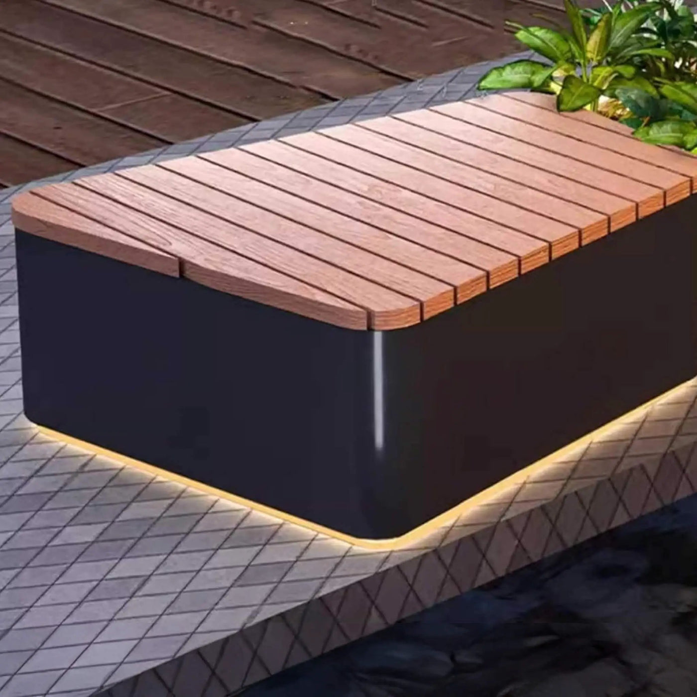 Heavy-Duty Commercial Outdoor Stainless Steel Bench With Wood Seat And Planter Box [Made-To-Order] (SAK41578) by SAKSBY WHOLESALE
