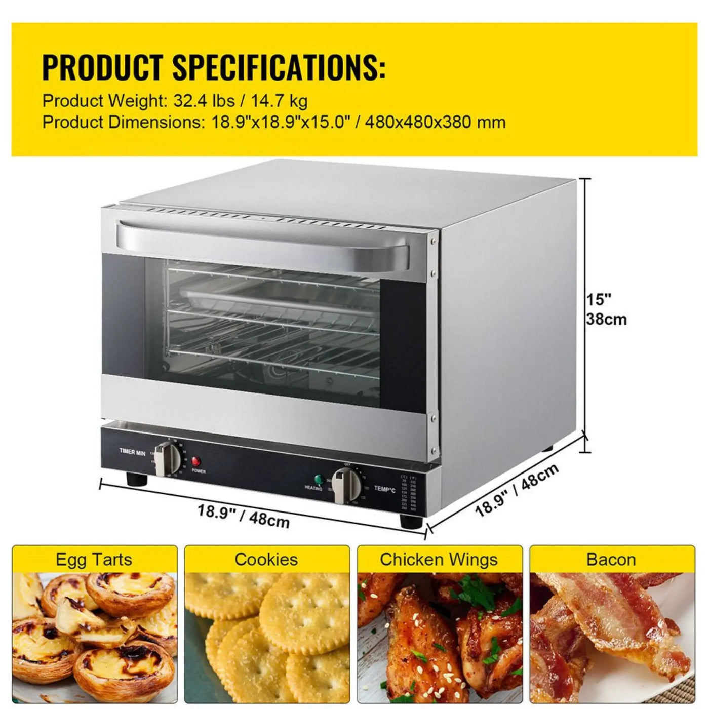 Heavy-Duty Commercial Stainless Steel Countertop Convection Toaster Oven (SAK51683) by SAKSBY WHOLESALE