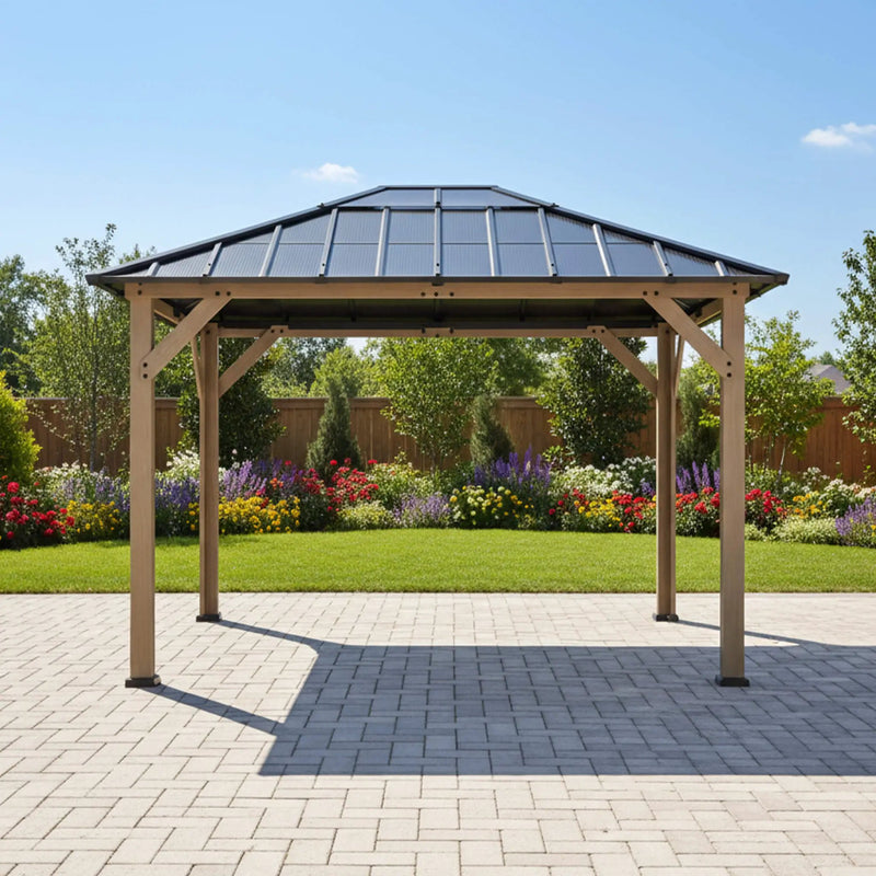 [08X10] Alora Heavy-Duty Fir Wood Hardtop Gazebo With Galvanized Steel Roof And Ceiling Hooks (SAK29467) by SAKSBY WHOLESALE
