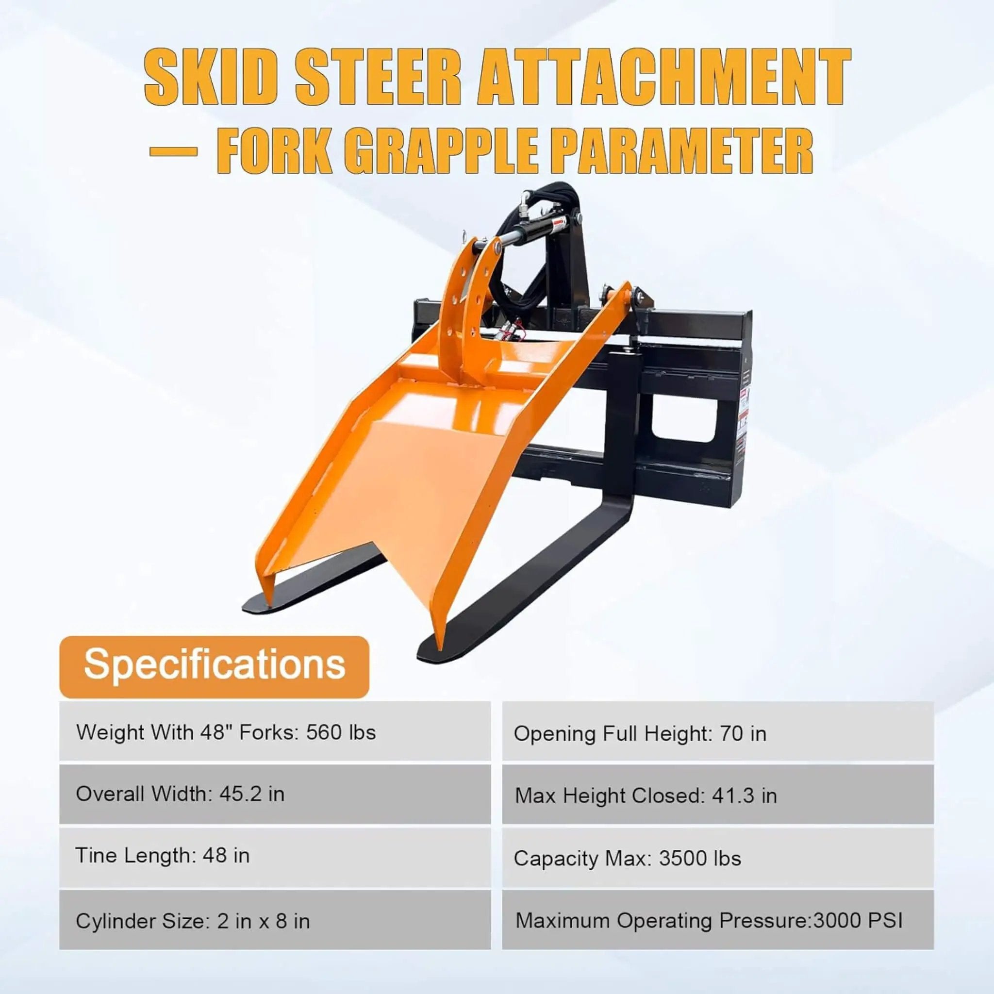 Heavy-Duty Fork Grapple Skid Steer Attachment With Universal Quick Attach (SAK10478) by SAKSBY WHOLESALE