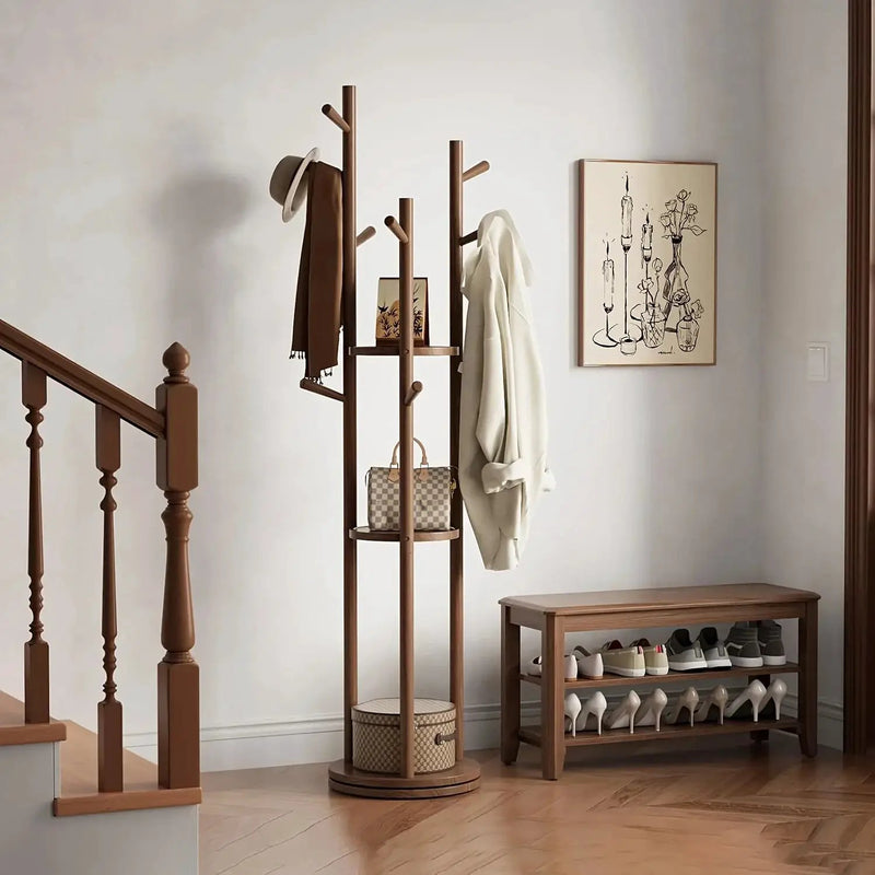 Heavy-Duty Freestanding Clothes Rack with 3-Tier Shelves & 9 Hooks - No Assembly Needed, Space-Saving Organizer Stand for Entryway, Bedroom, Office - Sturdy Hardwood Construction, Modern Minimalist Design for Coats, Hats, Bag by House Of Avana