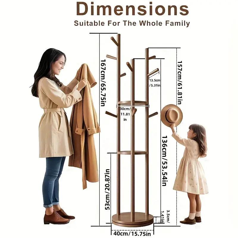 Heavy-Duty Freestanding Clothes Rack with 3-Tier Shelves & 9 Hooks - No Assembly Needed, Space-Saving Organizer Stand for Entryway, Bedroom, Office - Sturdy Hardwood Construction, Modern Minimalist Design for Coats, Hats, Bag by House Of Avana