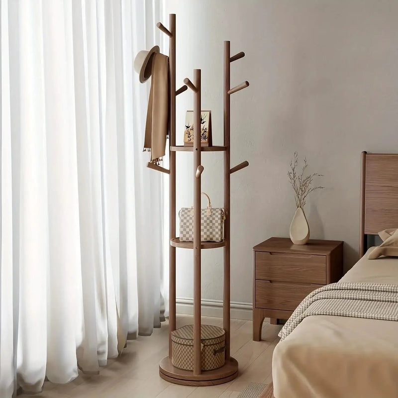 Heavy-Duty Freestanding Clothes Rack with 3-Tier Shelves & 9 Hooks - No Assembly Needed, Space-Saving Organizer Stand for Entryway, Bedroom, Office - Sturdy Hardwood Construction, Modern Minimalist Design for Coats, Hats, Bag by House Of Avana