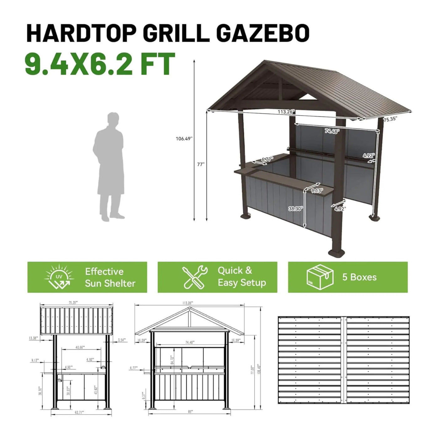 [06X09FT] Alora Heavy-Duty Gable Roof Hardtop Grill Gazebo (SAK49731) by SAKSBY WHOLESALE