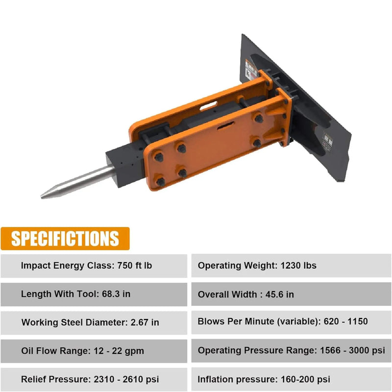 Heavy-Duty Hydraulic Hammer Skid Steer Attachment (SAK39715) by SAKSBY WHOLESALE