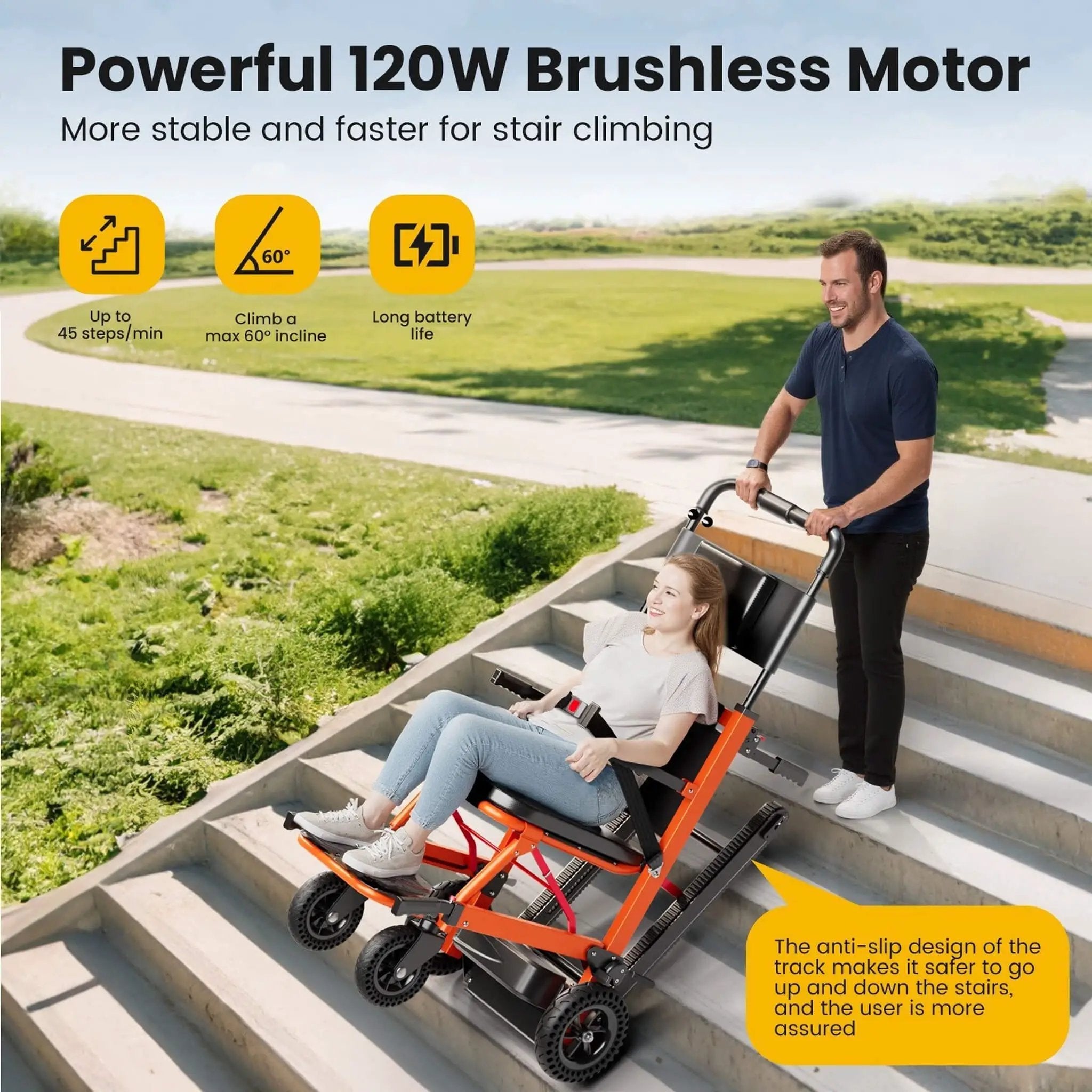 Motivo Heavy-Duty 440LBS Motorized Stair Climbing Wheelchair [FDA-Approved] (SAK47103) by SAKSBY WHOLESALE