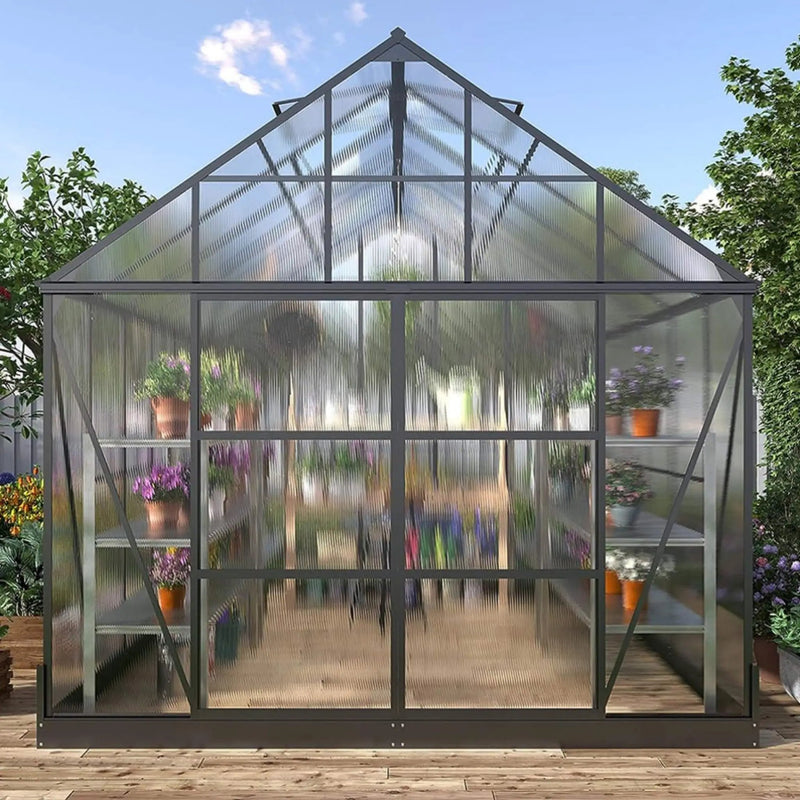 [10X12FT] Heavy-Duty Outdoor Walk-In Polycarbonate Patio Greenhouse With Sliding Doors & Vents (SAK92846) by SAKSBY WHOLESALE