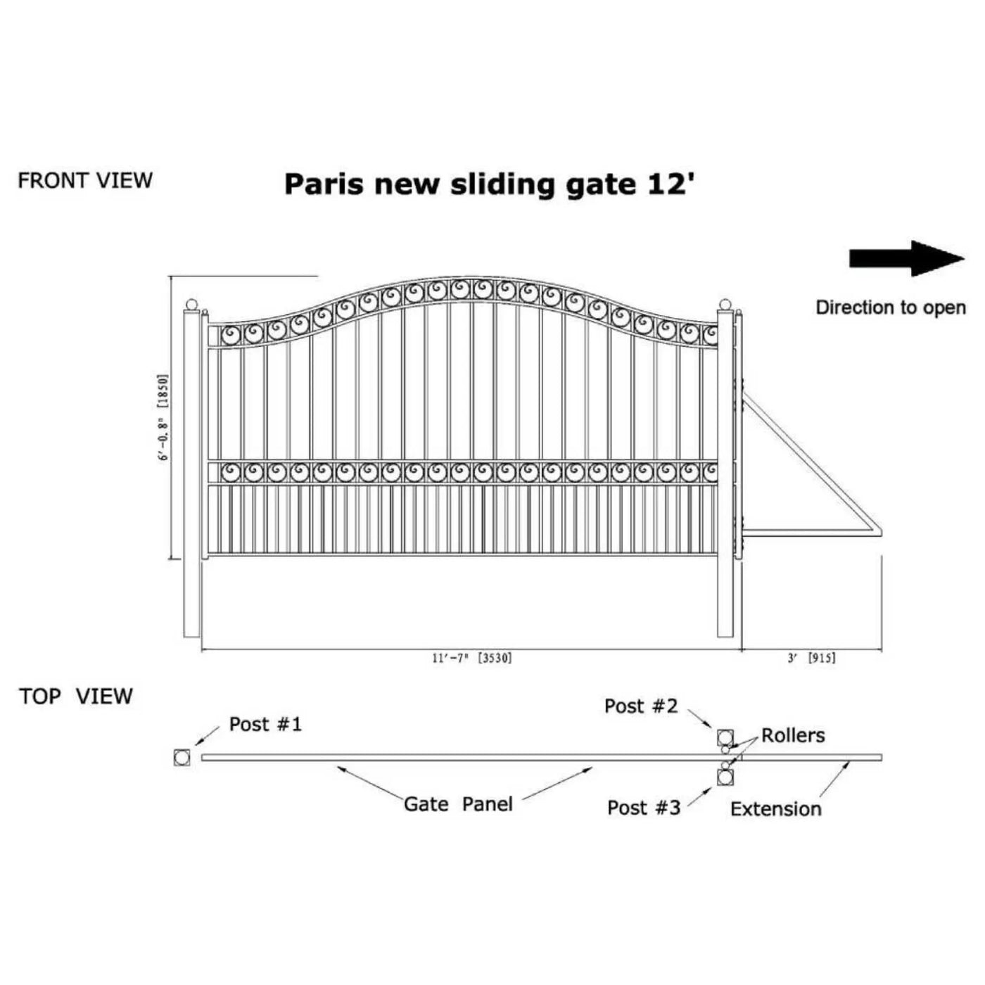 [12-18FT] Heavy-Duty Paris-Style Premium Steel Sliding Driveway Gate (SAK14850) by SAKSBY WHOLESALE