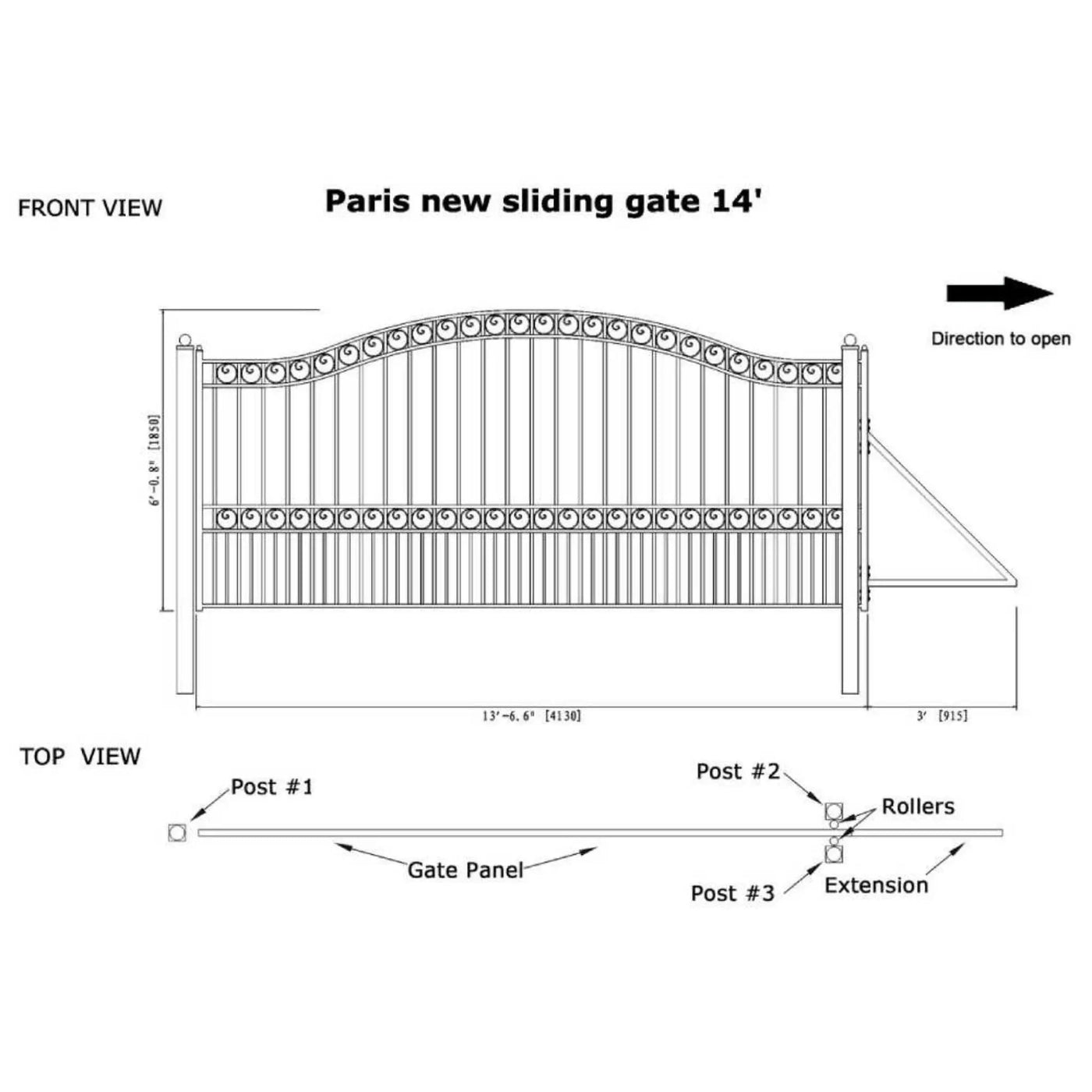 [12-18FT] Heavy-Duty Paris-Style Premium Steel Sliding Driveway Gate (SAK14850) by SAKSBY WHOLESALE