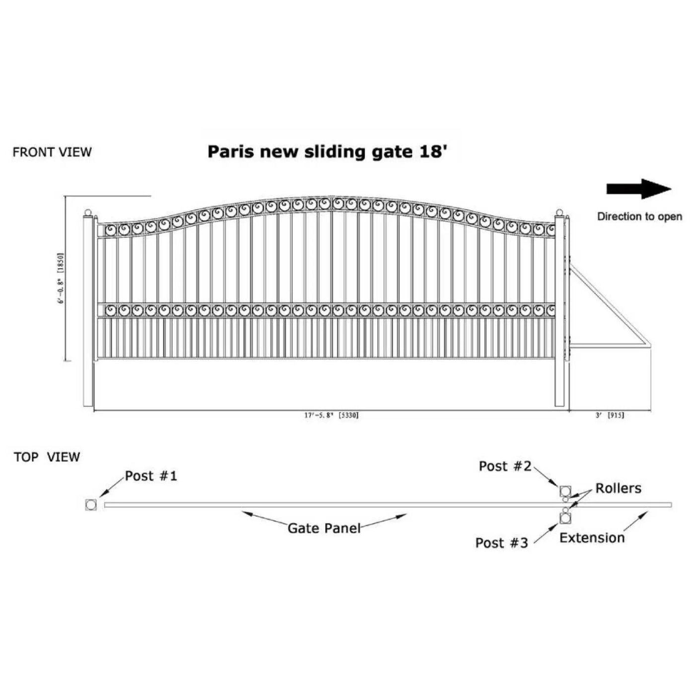 [12-18FT] Heavy-Duty Paris-Style Premium Steel Sliding Driveway Gate (SAK14850) by SAKSBY WHOLESALE