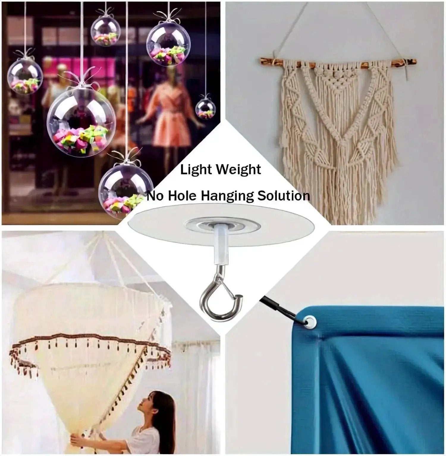Heavy Duty Plastic Ceiling Hooks with Self-Adhesive Water Resistant Design by House Of Avana