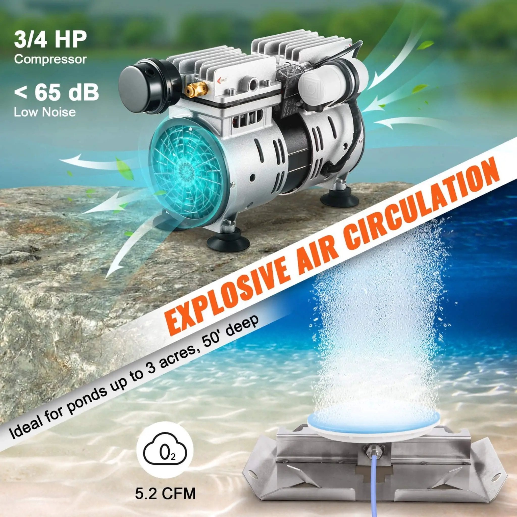 Heavy-Duty Pond Aerator Kit With Compressor, Diffusers And Weighted Tubing (SAK08795) by SAKSBY WHOLESALE