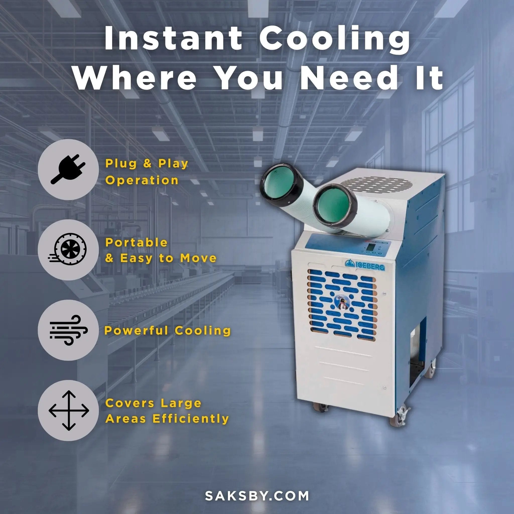 Heavy-Duty Portable 13.7K BTU Commercial 115V 1-Ton Air-Cooled Spot Cooler (SAK90671) by SAKSBY WHOLESALE