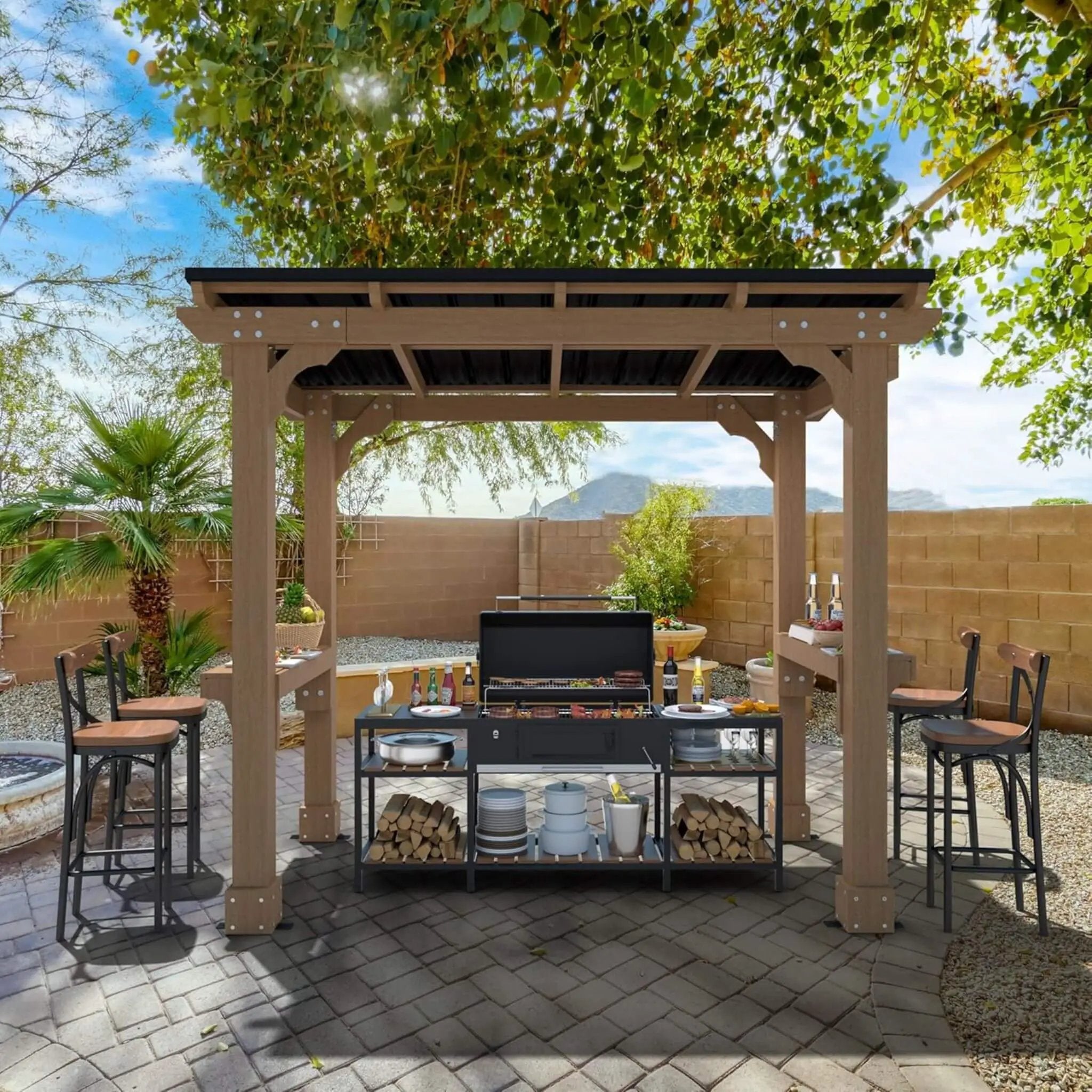 Alora Heavy-Duty Premium Wooden Grill Gazebo With Sloped Metal Roof (SAK61583) by SAKSBY WHOLESALE
