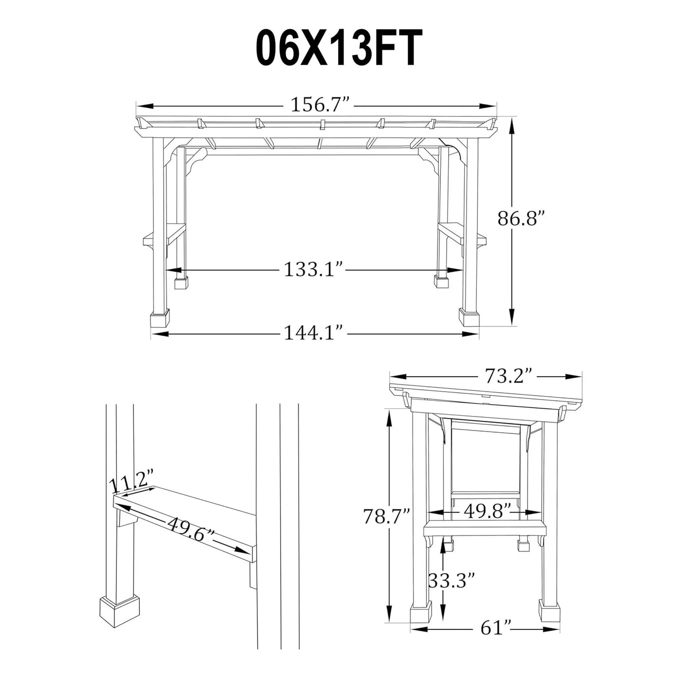 Heavy-Duty Premium Wooden Grill Gazebo With Sloped Metal Roof (SAK61583) by SAKSBY WHOLESALE
