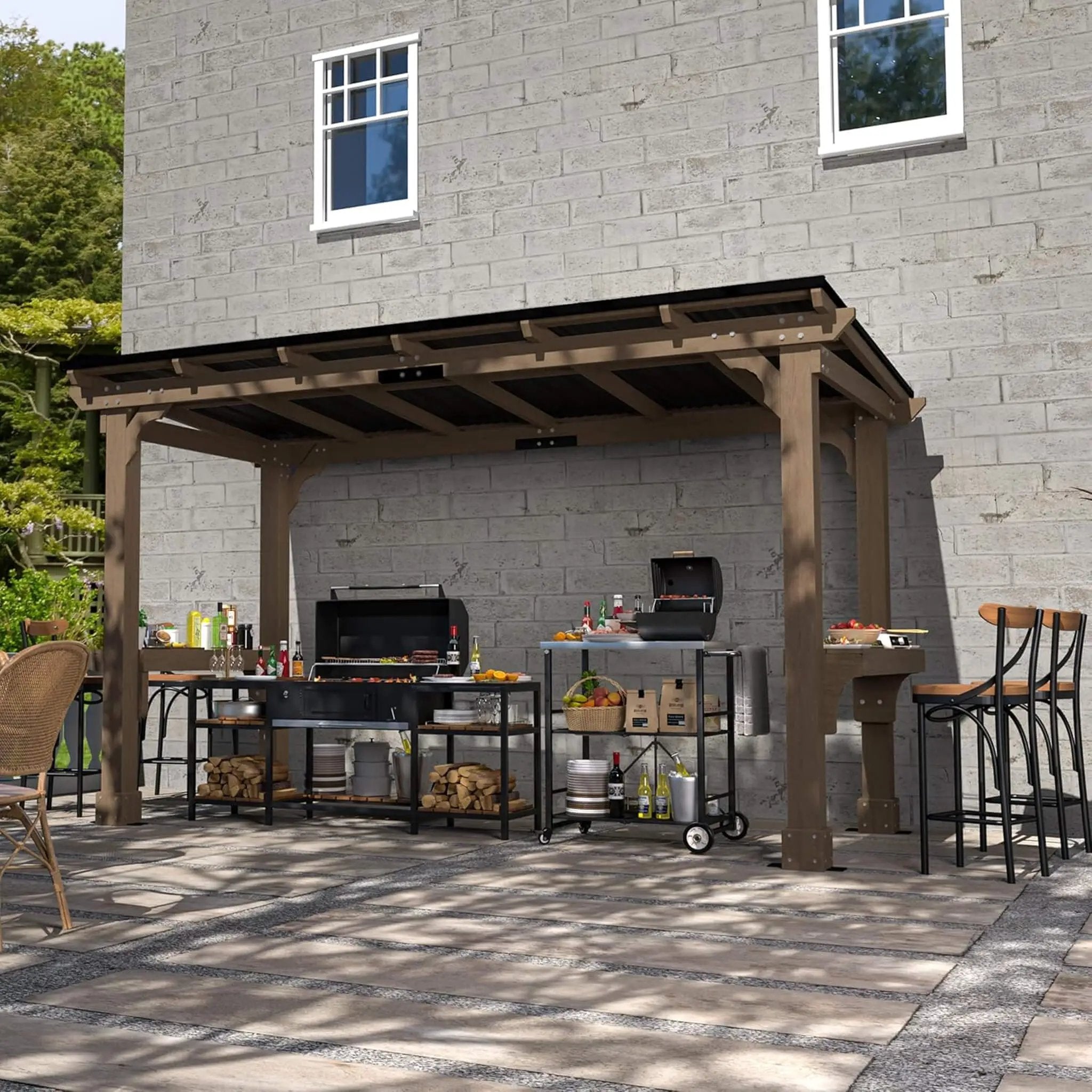 Alora Heavy-Duty Premium Wooden Grill Gazebo With Sloped Metal Roof (SAK61583) by SAKSBY WHOLESALE