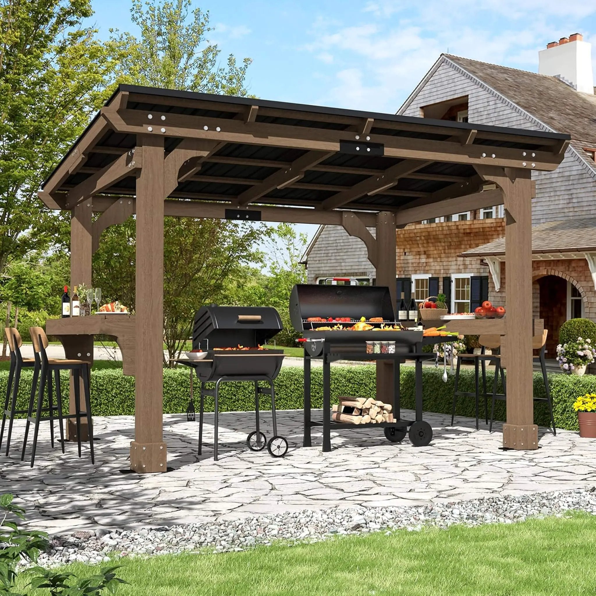 Alora Heavy-Duty Premium Wooden Grill Gazebo With Sloped Metal Roof (SAK61583) by SAKSBY WHOLESALE