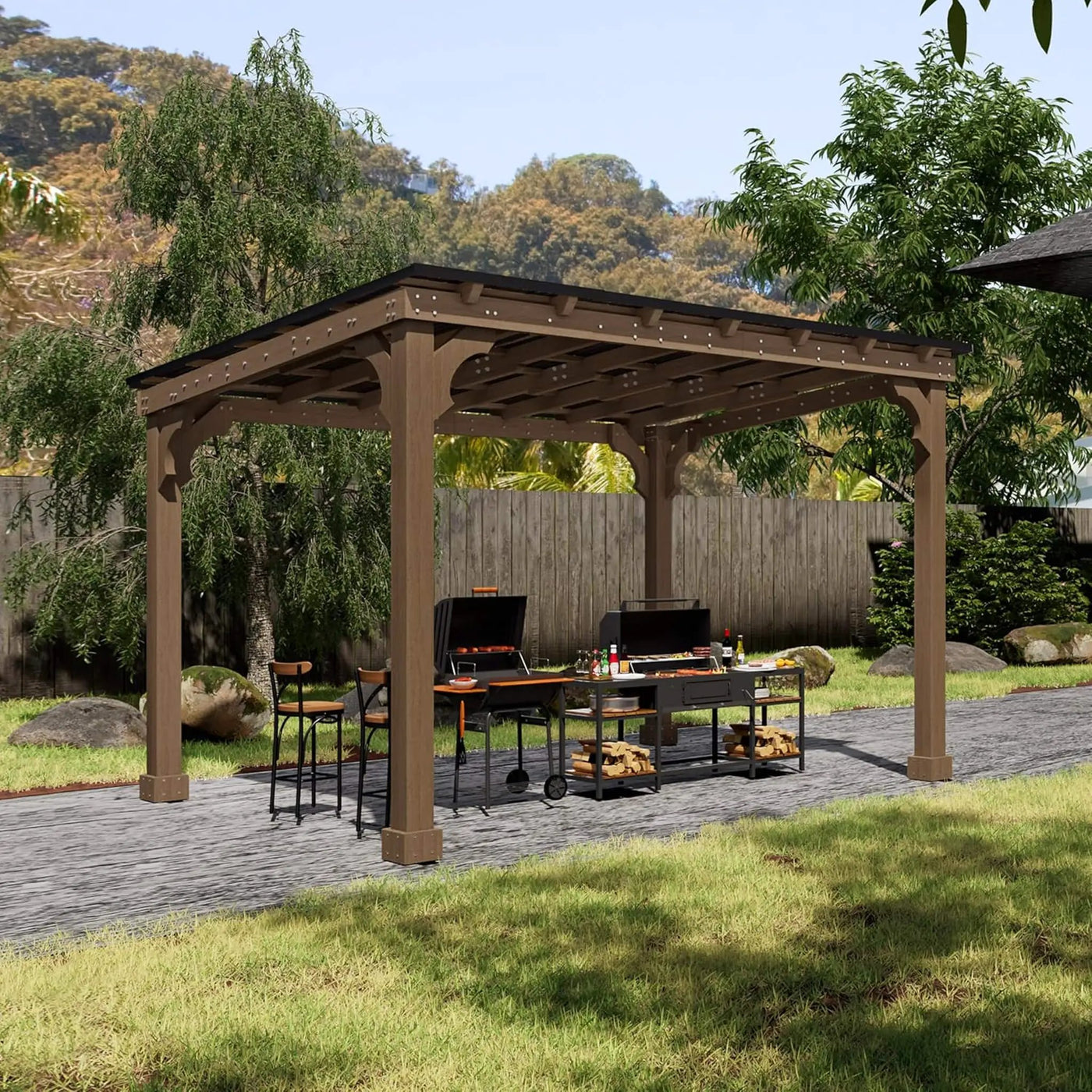 Heavy-Duty Premium Wooden Grill Gazebo With Sloped Metal Roof (SAK61583) by SAKSBY WHOLESALE