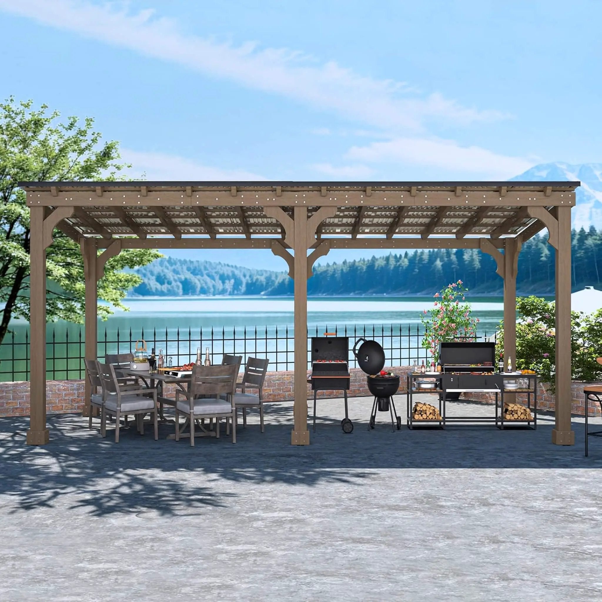 Alora Heavy-Duty Premium Wooden Grill Gazebo With Sloped Metal Roof (SAK61583) by SAKSBY WHOLESALE