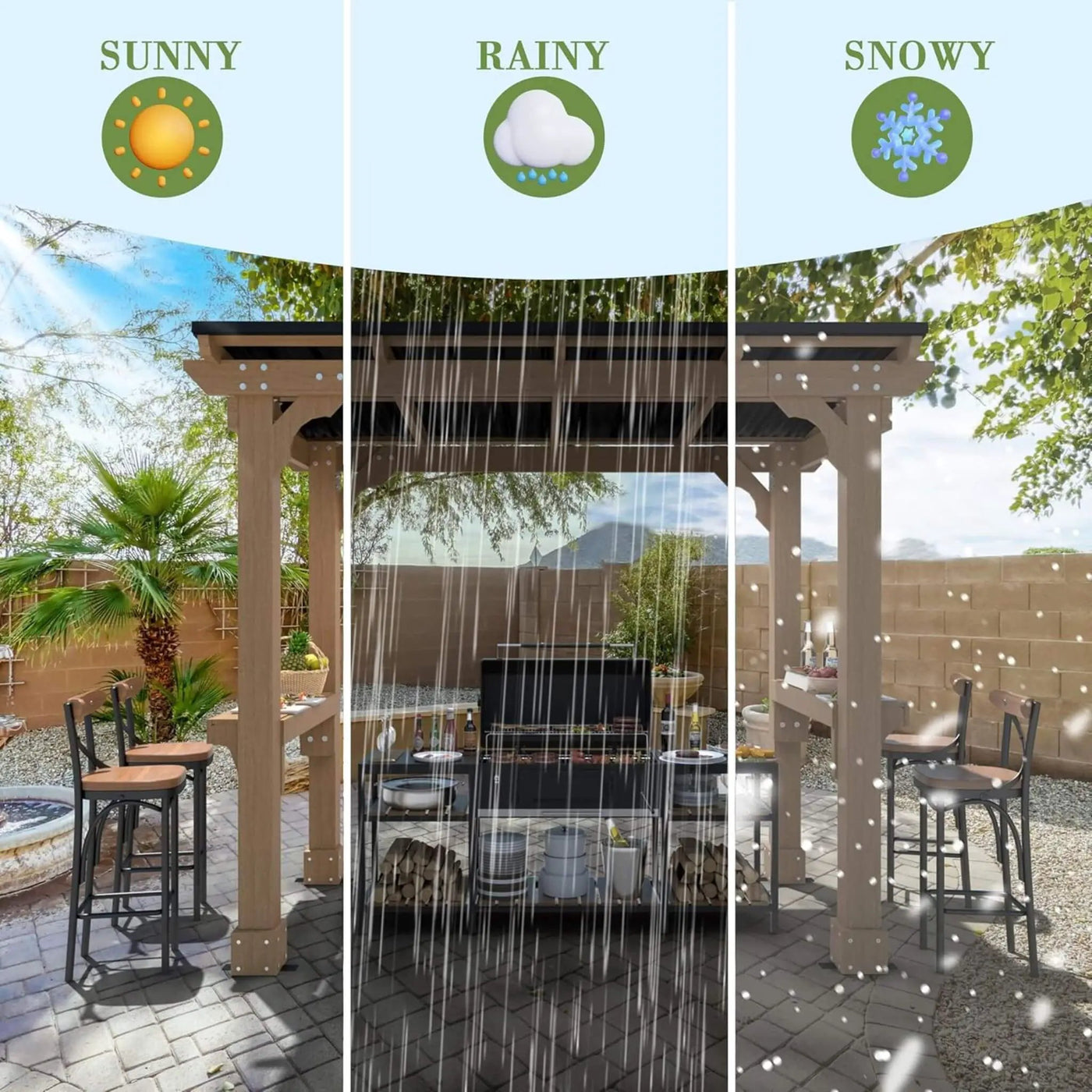 Heavy-Duty Premium Wooden Grill Gazebo With Sloped Metal Roof (SAK61583) by SAKSBY WHOLESALE