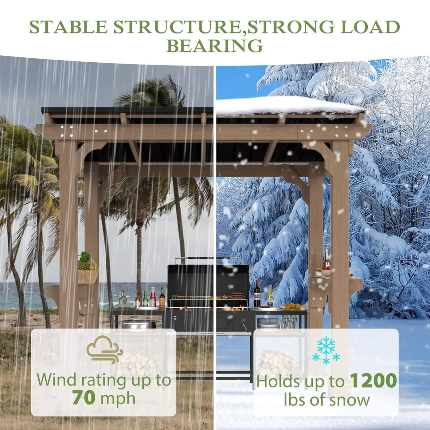 Heavy-Duty Premium Wooden Grill Gazebo With Sloped Metal Roof (SAK61583) by SAKSBY WHOLESALE