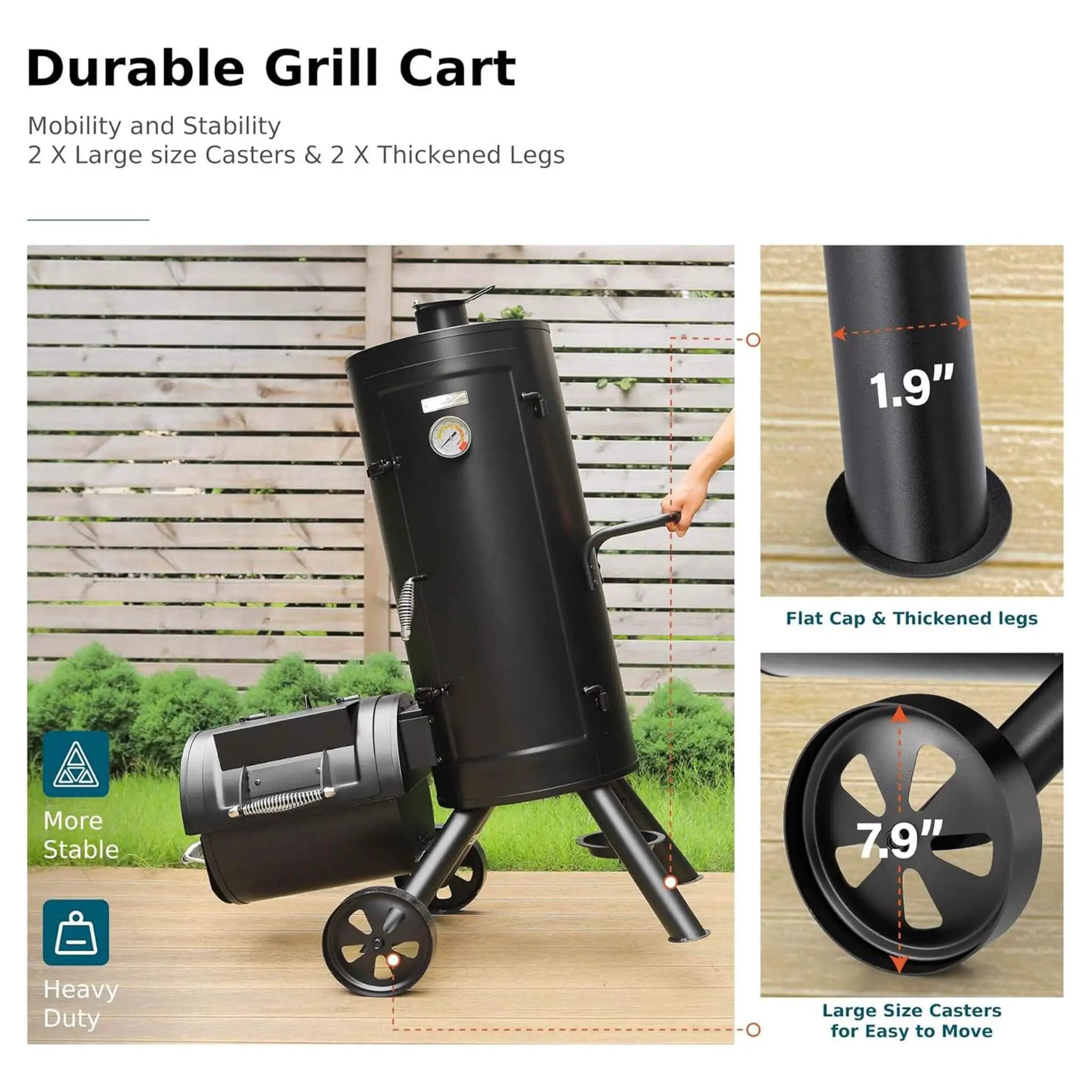 Heavy-Duty Vertical Extra-Large Charcoal Offset BBQ Smoker Grill Combo (SAK80247) by SAKSBY WHOLESALE