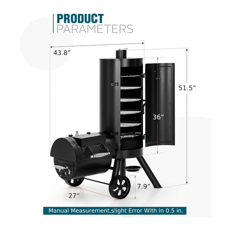 Heavy-Duty Vertical Extra-Large Charcoal Offset BBQ Smoker Grill Combo (SAK80247) by SAKSBY WHOLESALE