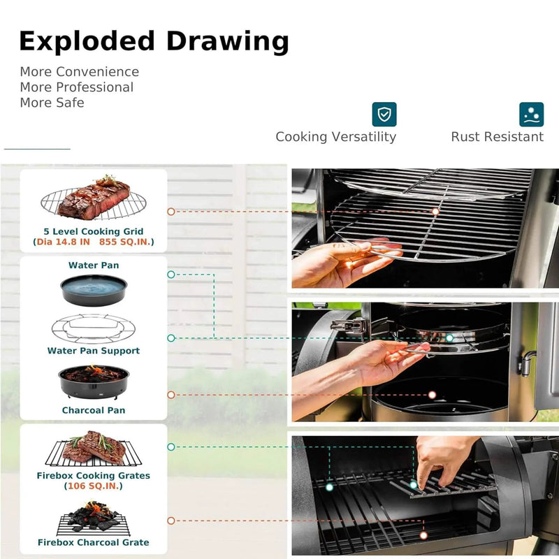 Heavy-Duty Vertical Extra-Large Charcoal Offset BBQ Smoker Grill Combo (SAK80247) by SAKSBY WHOLESALE