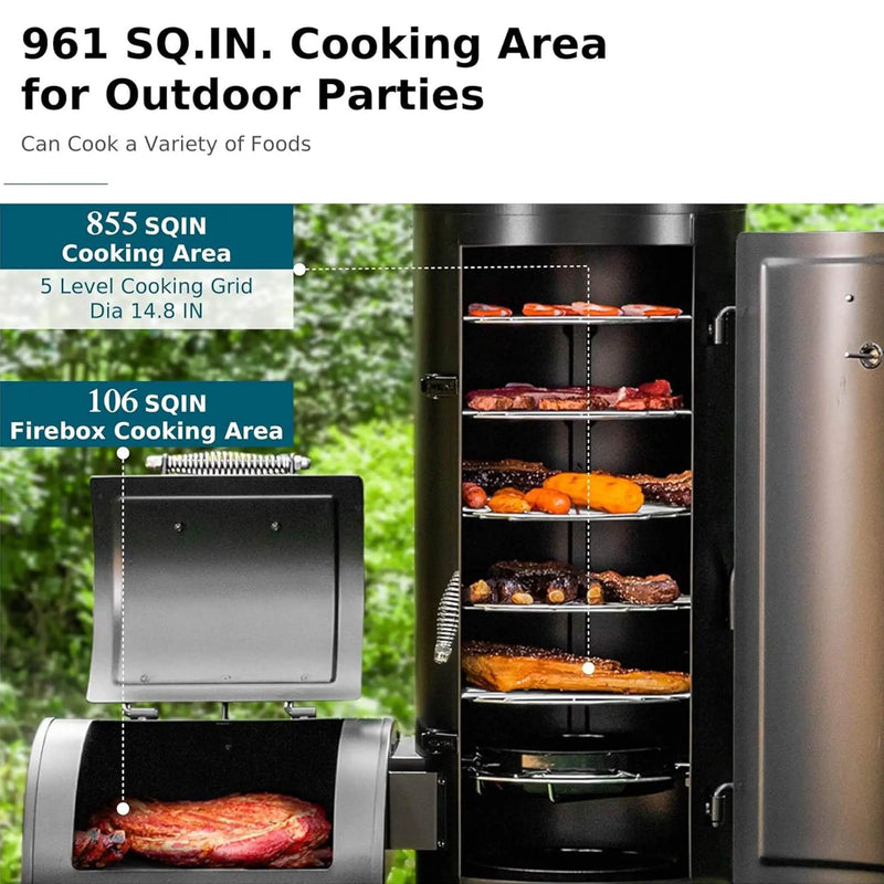 Heavy-Duty Vertical Extra-Large Charcoal Offset BBQ Smoker Grill Combo (SAK80247) by SAKSBY WHOLESALE