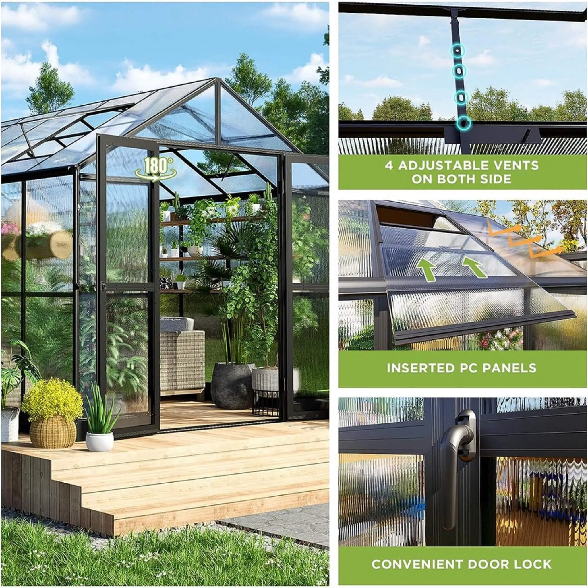 [08X16FT] Heavy-Duty Outdoor Walk-In Polycarbonate Patio Greenhouse With Double Swing Doors, 6MM (SAK26153) by SAKSBY WHOLESALE