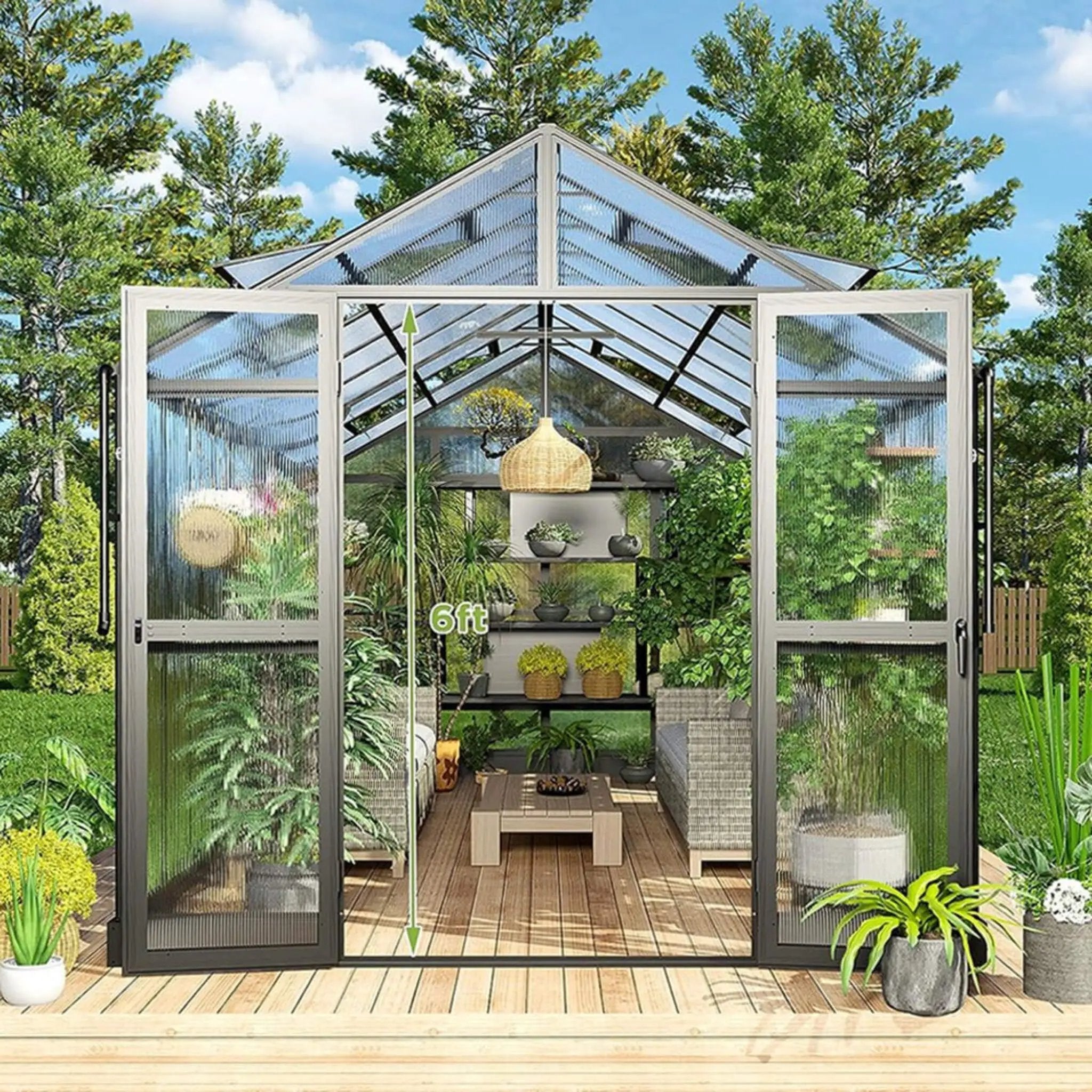 [08X16FT] Heavy-Duty Outdoor Walk-In Polycarbonate Patio Greenhouse With Double Swing Doors, 6MM (SAK26153) by SAKSBY WHOLESALE