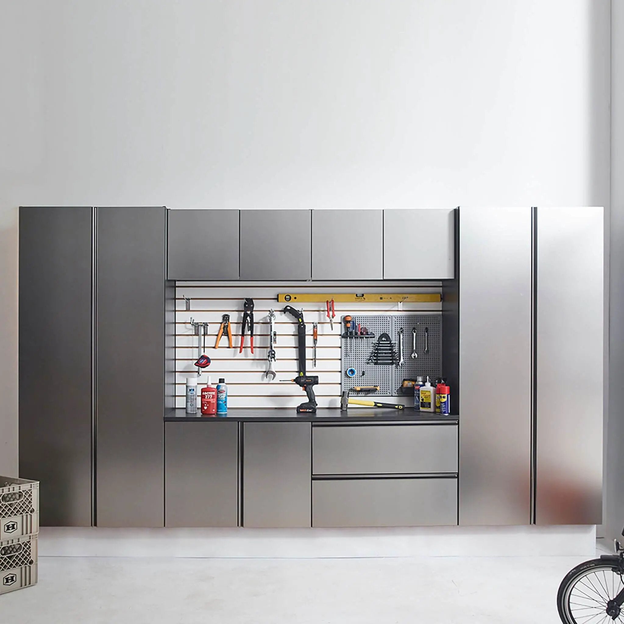 Alora Heavy-Duty Wall-Mounted Metallic Gray Garage Cabinet Set With Soft Closing Doors And Drawers (SAK24368) by SAKSBY WHOLESALE