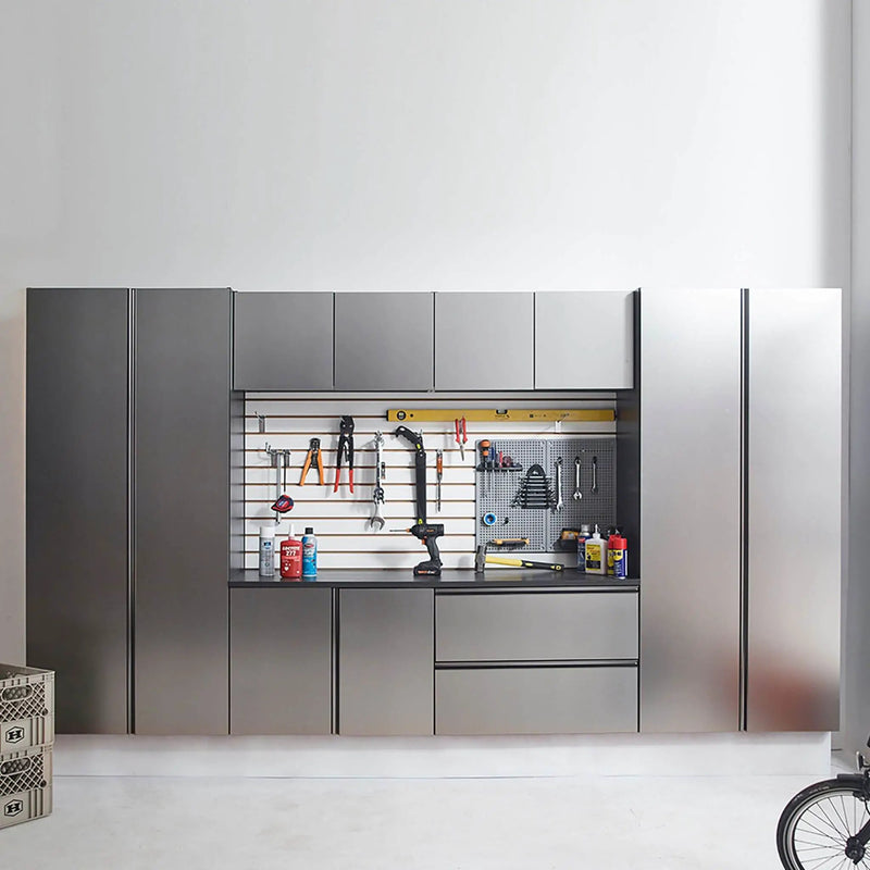 Alora Heavy-Duty Wall-Mounted Metallic Gray Garage Cabinet Set With Soft Closing Doors And Drawers (SAK24368) by SAKSBY WHOLESALE