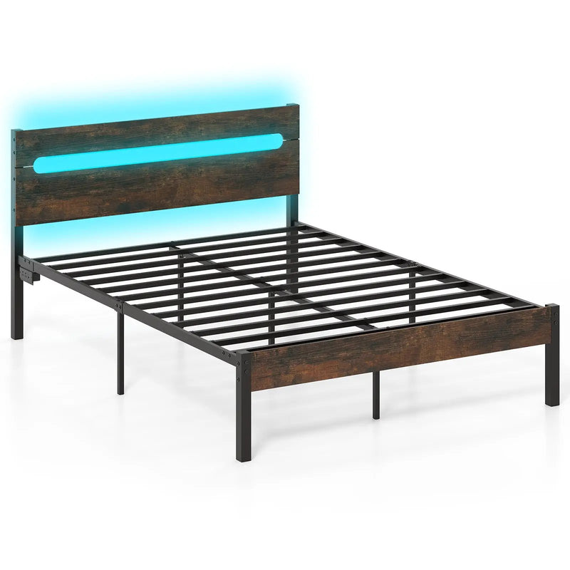 Heavy-Duty Metal Slats Support Bed Platform with Charging Station by DirectDeals