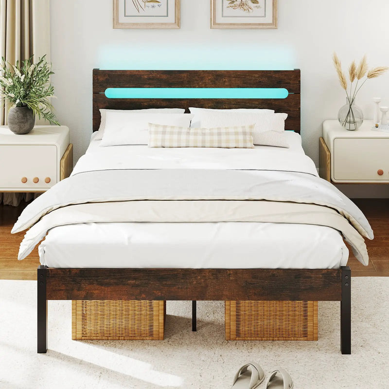Heavy-Duty Metal Slats Support Bed Platform with Charging Station by DirectDeals