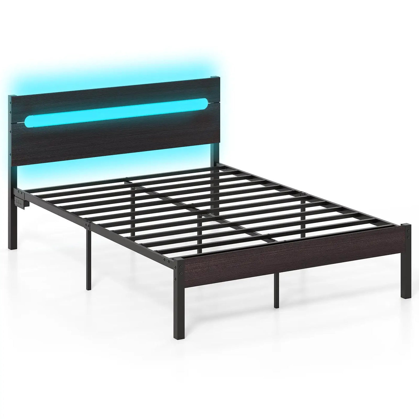 Heavy-Duty Metal Slats Support Bed Platform with Charging Station by DirectDeals