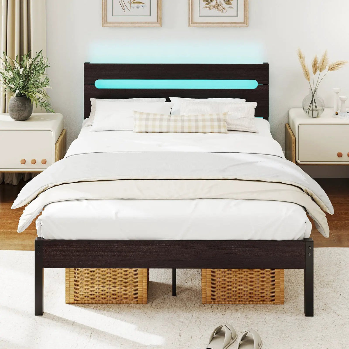 Heavy-Duty Metal Slats Support Bed Platform with Charging Station by DirectDeals