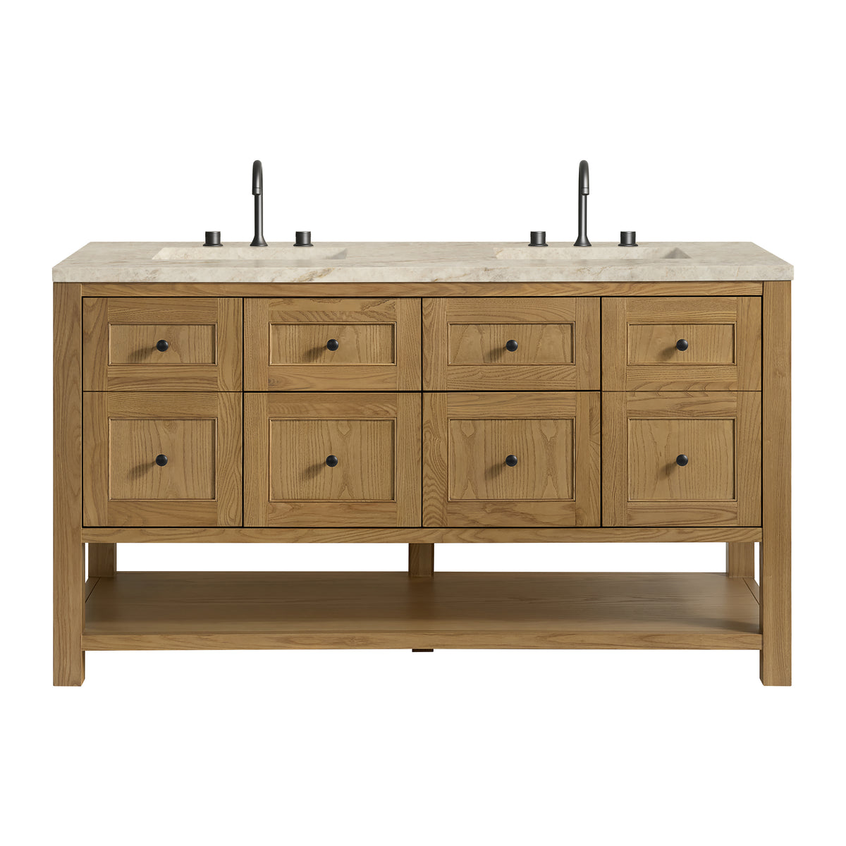 James Martin Breckenridge 60" Double Bathroom Vanity, Light Natural Oak with Tajnar countertop