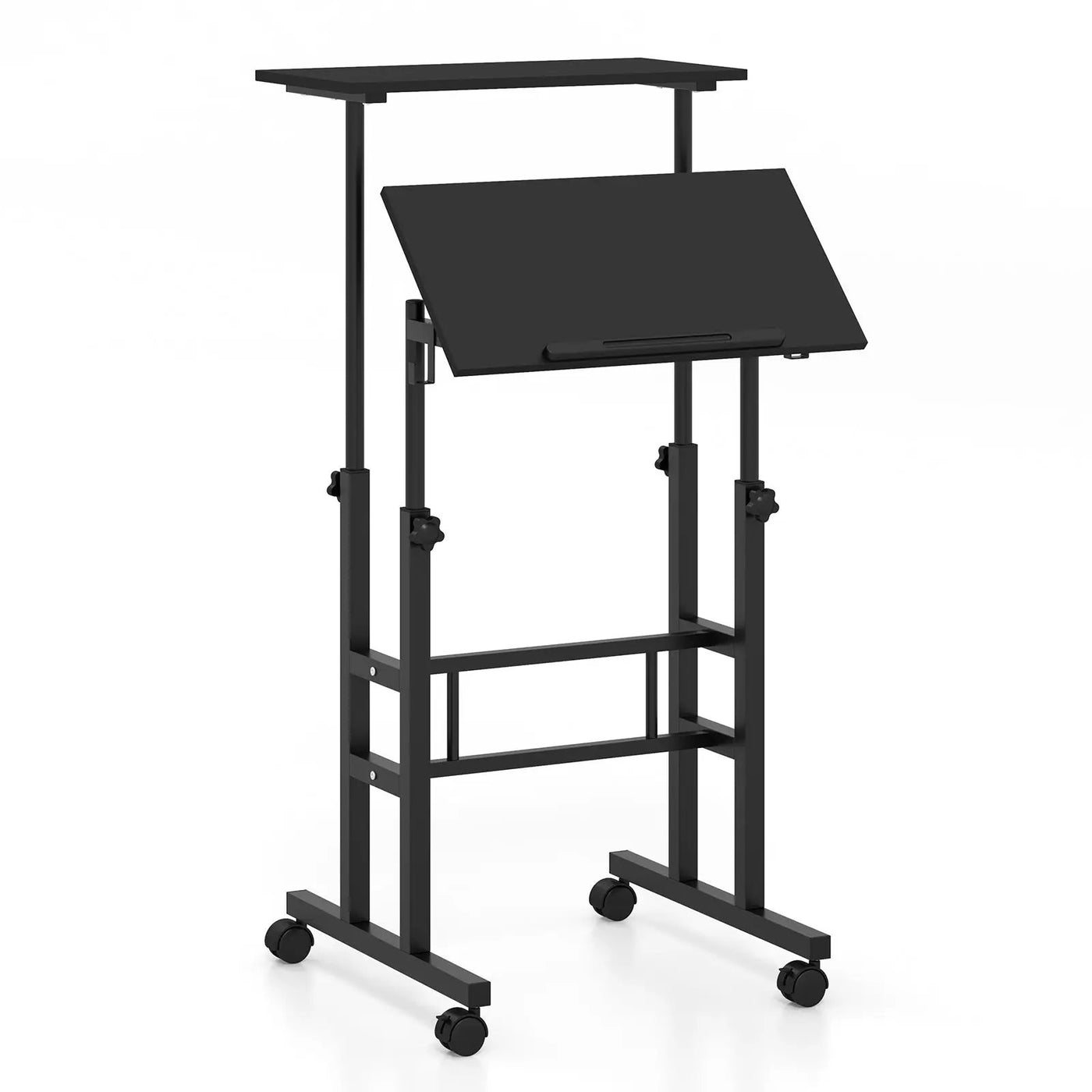 Mobile Standing Desk Height-Adjustable Laptop Cart with Split Top and Hanging Hooks by DirectDeals
